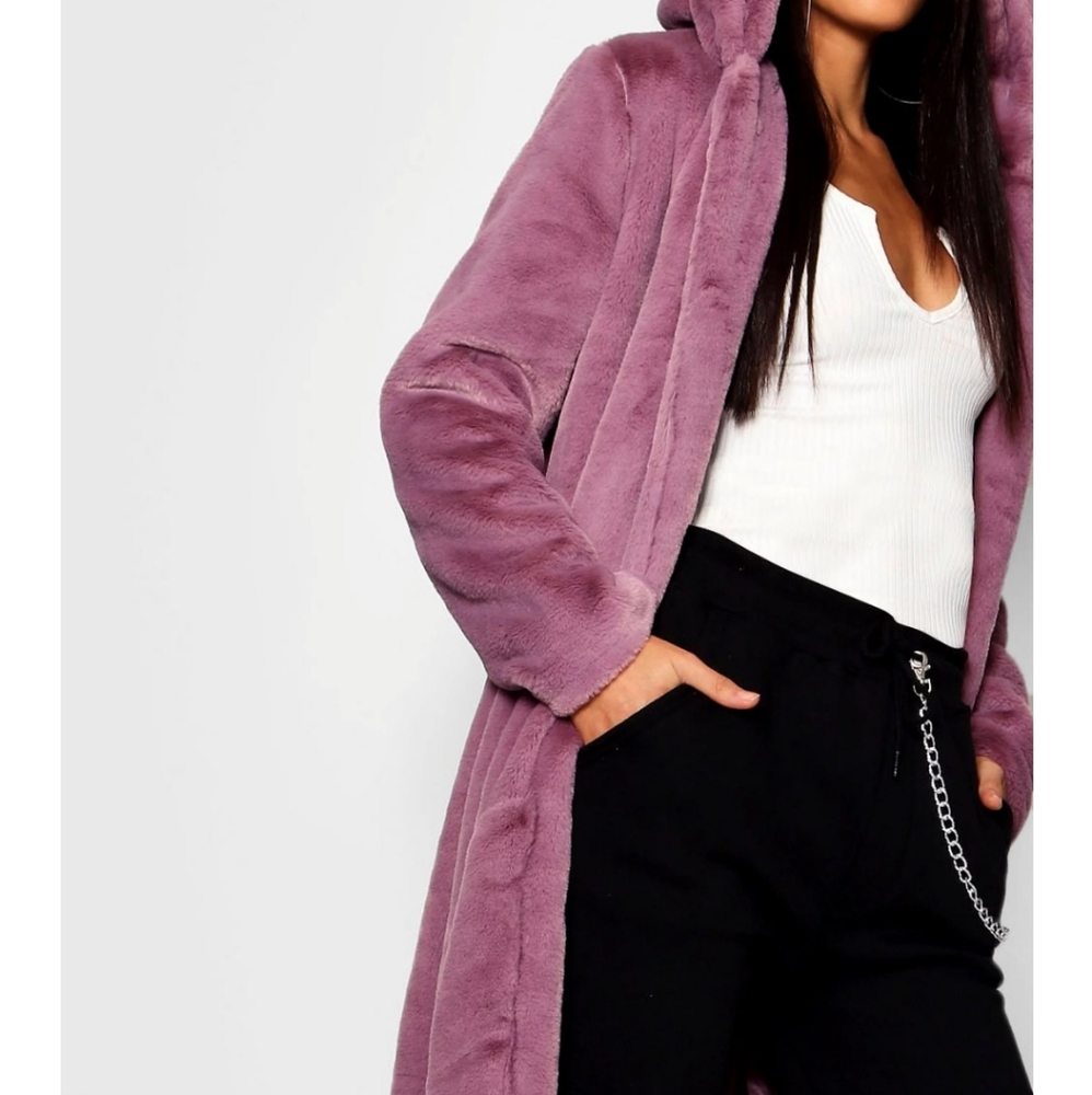 Hooded Faux Fur Coat Lilac Purple